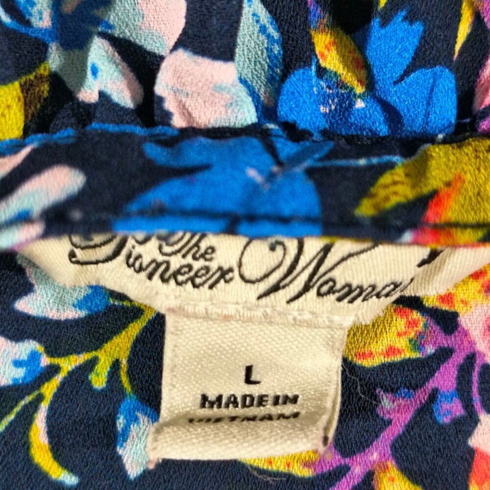 The Pioneer Woman 3/4 Sleeve V Neck Floral Blouse Top Women's Size Large - Picture 9 of 11